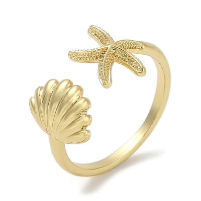 Anillo ajustable concha y estrella mar baño de oro / unidad