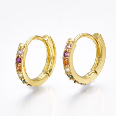 Argollas Huggie 14 mm con zircones Dorado plateado / par