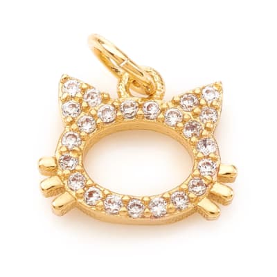 Dije colgante felino gato zircón baño de oro / unidad
