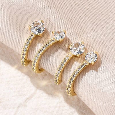 Ear cuff aros solitarios doble zircón 17.5 mm baño oro / unidad