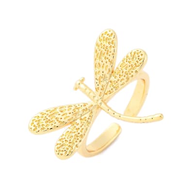 Anillo ajustable Maxi libélula baño oro / unidad