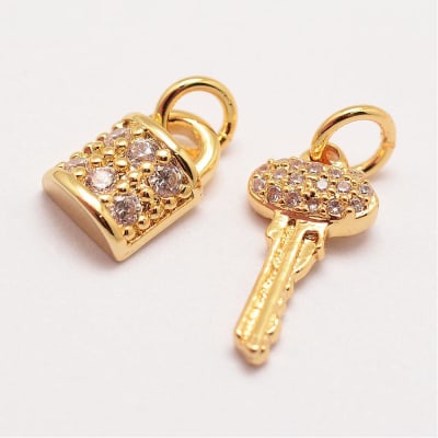 Set Dije colgante candado y llave zircón baño oro / set