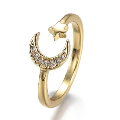 Anillo ajustable luna estrella baño de oro / unidad