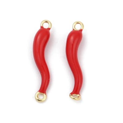 Dije conector esmaltado cuerno italiano ají rojo baño oro / unidad
