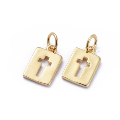 Dije colgante medalla cruz calada 12.5 mm baño oro / unidad