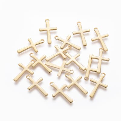 Dije colgante cruz 15.5 mm acero dorado plateado / unidad