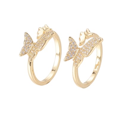 Anillo ajustable mariposas zircón baño de oro / unidad