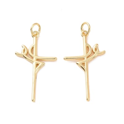Dije colgante cruz fe 27 mm baño de oro / unidad