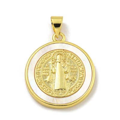 Dije colgante medalla 20 mm San Benito nácar / unidad