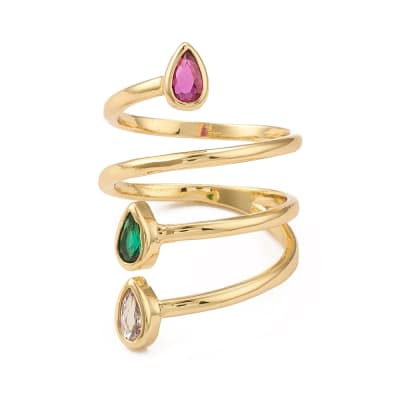 Anillo ajustable tras vueltas zircón multicolor y baño de oro / unidad