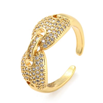 Anillo ajustable eslabones grano de café zircón baño de oro / unidad