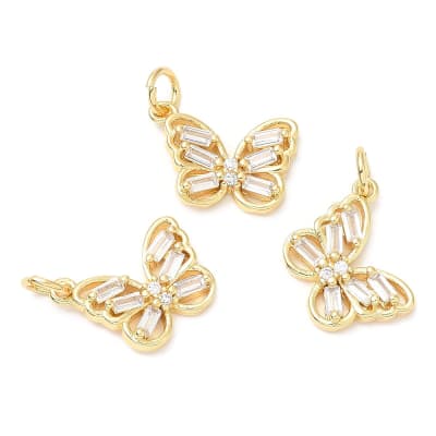 Dije colgante mariposa zircón 16 mm baño oro / unidad