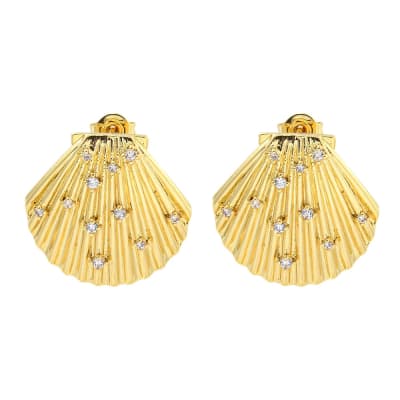 Aros topo topito concha de mar zircón 20 mm baño oro Platino / par