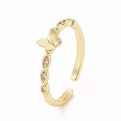 Anillo ajustable mini mariposa con zircón dorado / unidad