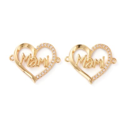 Dije conector mamá mami zircón corazón baño de oro / unidad