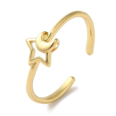 Anillo ajustable estrella con luna baño de oro / unidad