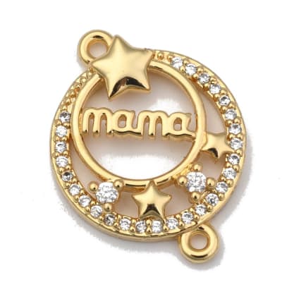 Dije conector mamá circular estrellas baño de oro / unidad