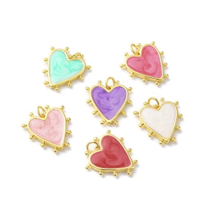Dije colgante esmaltado corazón balines 19 mm baño oro / unidad
