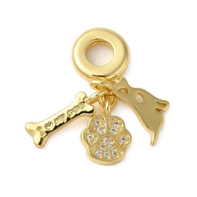 Colgante europeo charm hueso mascota perro patita baño oro / unidad