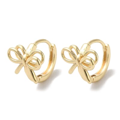 Aros argollas huggie lazo coquette doble niña mujer baño oro platino / par