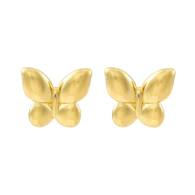 Aros topo topito mariposa 20 mm baño oro / par