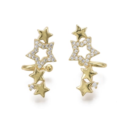 Ear cuff aros solitarios 4 estrellas baño de oro / unidad