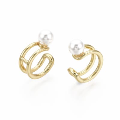 Ear cuff solitarios con perla baño de oro / unidad