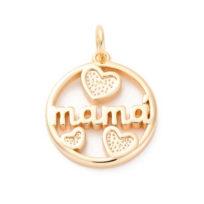 Dije colgante círculo corazones mamá 17 mm baño oro / unidad