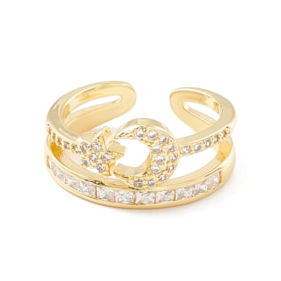 Anillo ajustable doble luna estrella baño de oro / unidad
