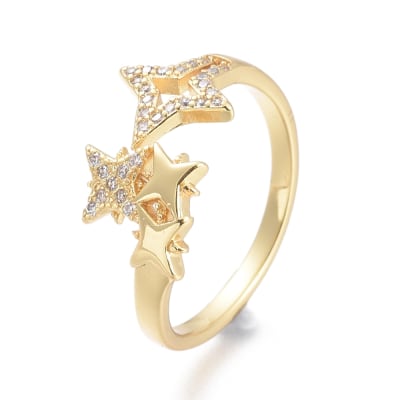 Anillo ajustable cuatro estrellas zircón baño de oro / unidad