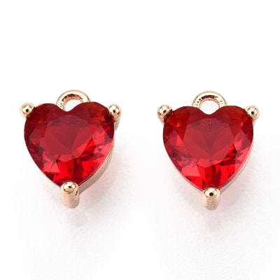 Dije colgante corazón zircón rojo 7 mm baño oro / unidad