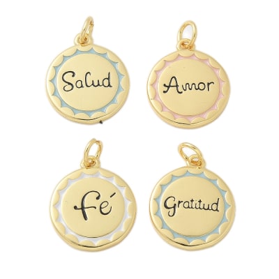 Dije colgante esmaltado palabra salud amor fe gratitud baño oro / unidad