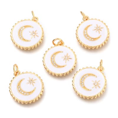 Dije esmaltado luna estrella 16 mm baño de oro / unidad