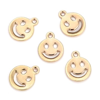 Dije colgante mini smiley carita feliz 10 mm baño de oro / unidad