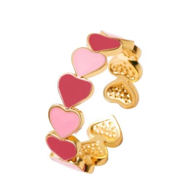 Anillo ajustable corazones esmaltado baño de oro / unidad