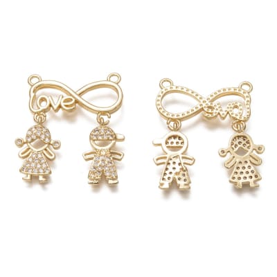 Dije conector niña niño zircón love infinito baño de oro / unidad