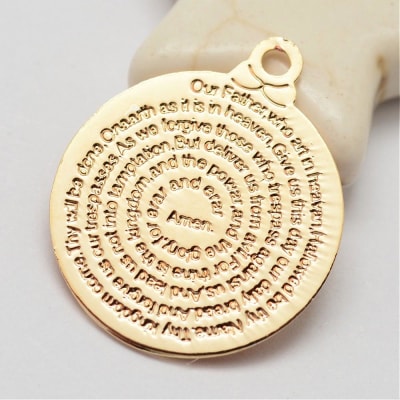 Dije colgante medalla oración padre nuestro 18.5 mm baño oro / unidad