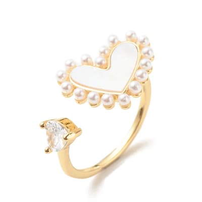 Anillo ajustable corazón perlas baño de oro / unidad