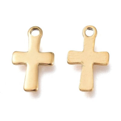 Dije colgante cruz 12 mm acero dorado / unidad