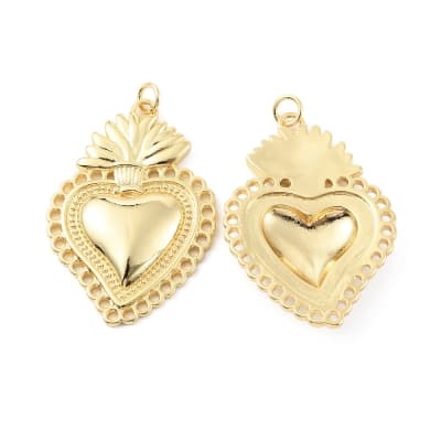 Dije colgante sagrado corazón 37 mm baño oro / unidad