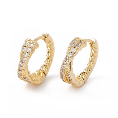 Aros argollas entrelazadas con zircón baño de oro / par