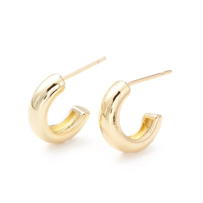 Aros argollas aretes chunky tipo C macizo baño de oro / par