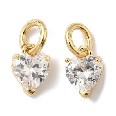 Dije colgante corazón zircón 11.5 mm baño oro / unidad
