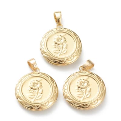Relicario foto portafoto locket rosa redondo baño oro platino / unidad
