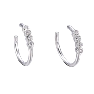 Ear cuff aros solitarios zircon plateado / unidad