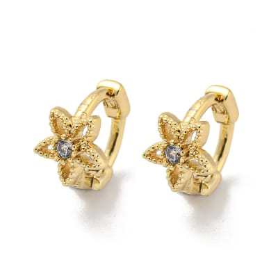 Aros argollas aretes huggie flor 7.5 mm zircón baño de oro / par