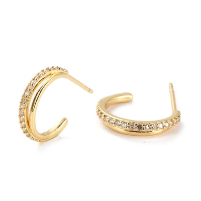 Aros argollas aretes tipo C zircón baño de oro platino / par