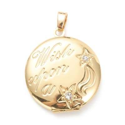 Relicario foto portafoto locket estrella zircón Baño de Oro / unidad