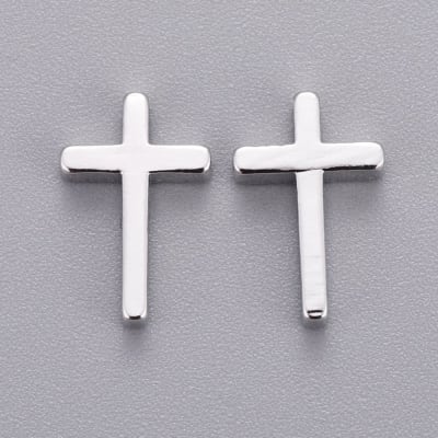 Dije pasador cruz 13 mm baño de platino / unidad