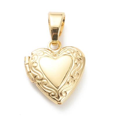 Relicario portafoto locket Corazón flor Baño de Oro / unidad